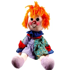 Rag Doll Shelf Sitterr Patchwork Dress Flower Nose Vintage