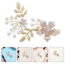 2 Pcs Floral Hair Pins Girls Headpiece Wedding Gold Leaf Accessory