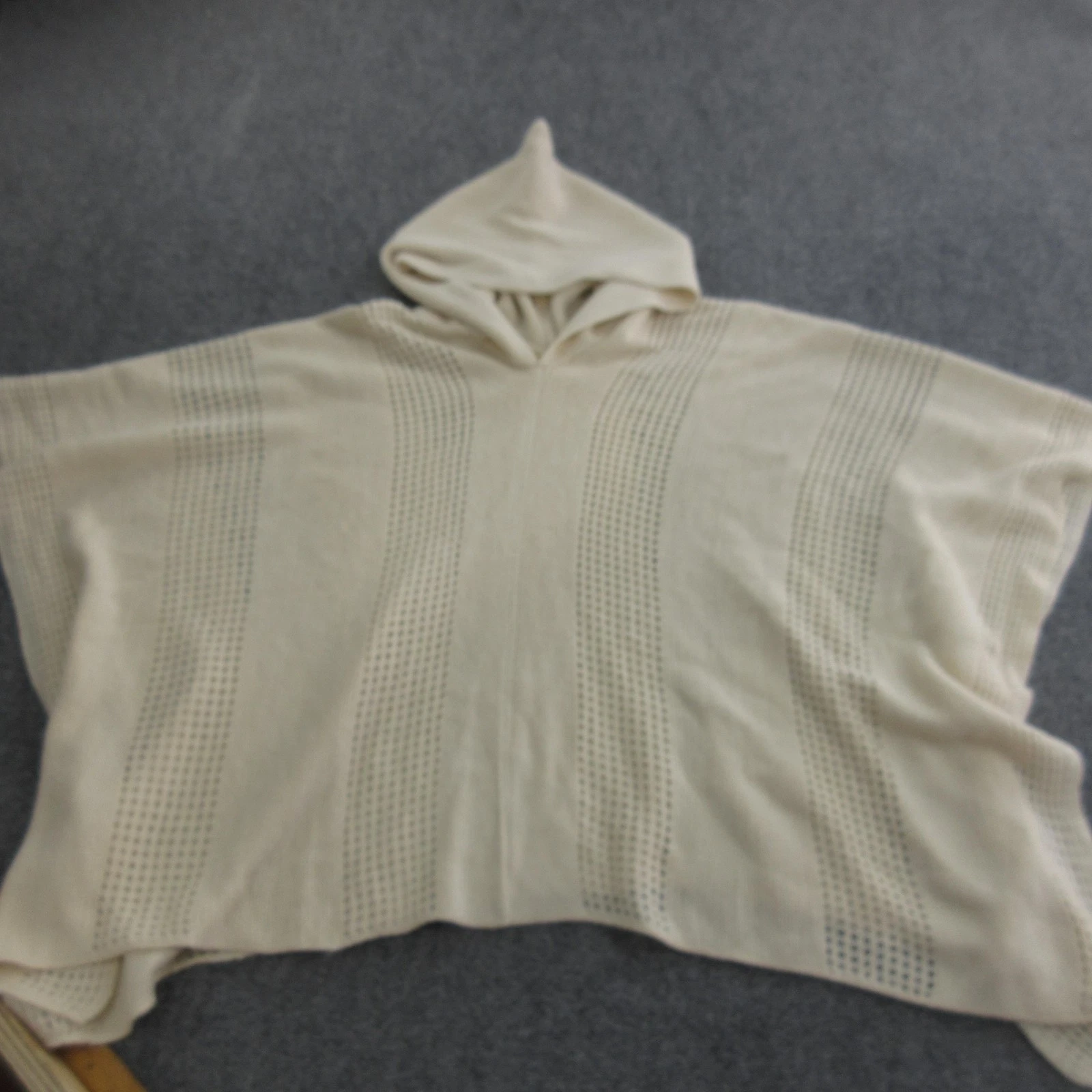 Sleeping On Snow Sweater Cape Womens One Size White Hooded Open Knit Striped