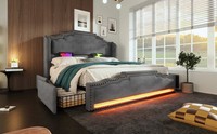 Polsterbett 140X200 Grau 4 Schubladen Led USB-C Lattenrost Ohne Matratze