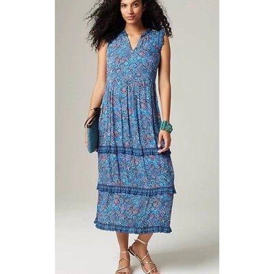 J JILL Women's Coastal Ruffles Sleeveless Midi Dress Blue Paisley Floral Sz  S | eBay