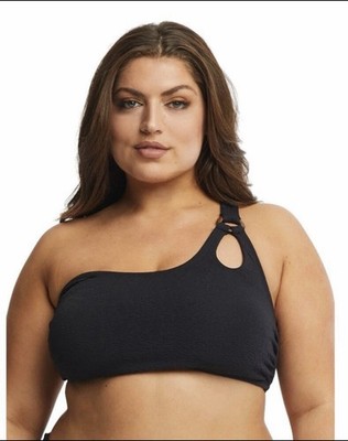Time & Tru Rich Black Asymmetrical Bikini Swimsuit Top Women s Size 2XL NEW 