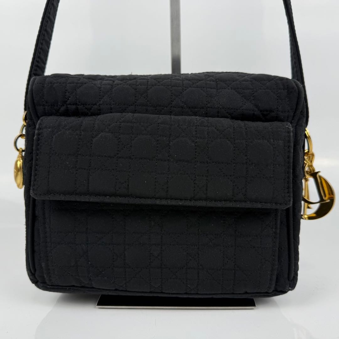 Christian Dior Cannage Shoulder Bag Black Canvas  Authentic thumbnail 3