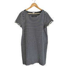 J.Crew Navy White Striped Poplin Trim Ruffle Sleeve Cotton T-Shirt Dress XL