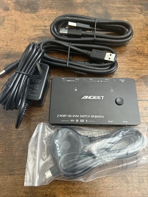 KVM Switch 2 Monitors 2 Computers 8K@60Hz 4K@144Hz ANGEET HDMI & DisplayPort