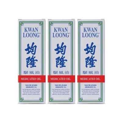 3x Kwan Loong 57ml Medicated Oil Stomach Ache Headaches Menthol & Eucalyptus Oil