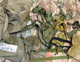 HUGE USGI Military Surplus MOPP Bag & Web Gear Straps w/ Camo OD Pouches Lot