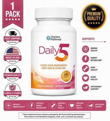 Doctors Preferred Daily5 Multivitamin 90 Vegan Capsules Immune Heart Support