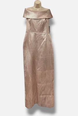Teri Jon by Rickie Freeman Women's Pink Metallic Off-the-Shoulder Gown Dress 16
