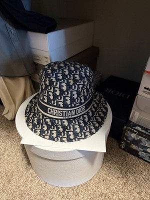 Christian Dior Bucket Hat Oblique Monogram Navy Blue Size 59 US 7