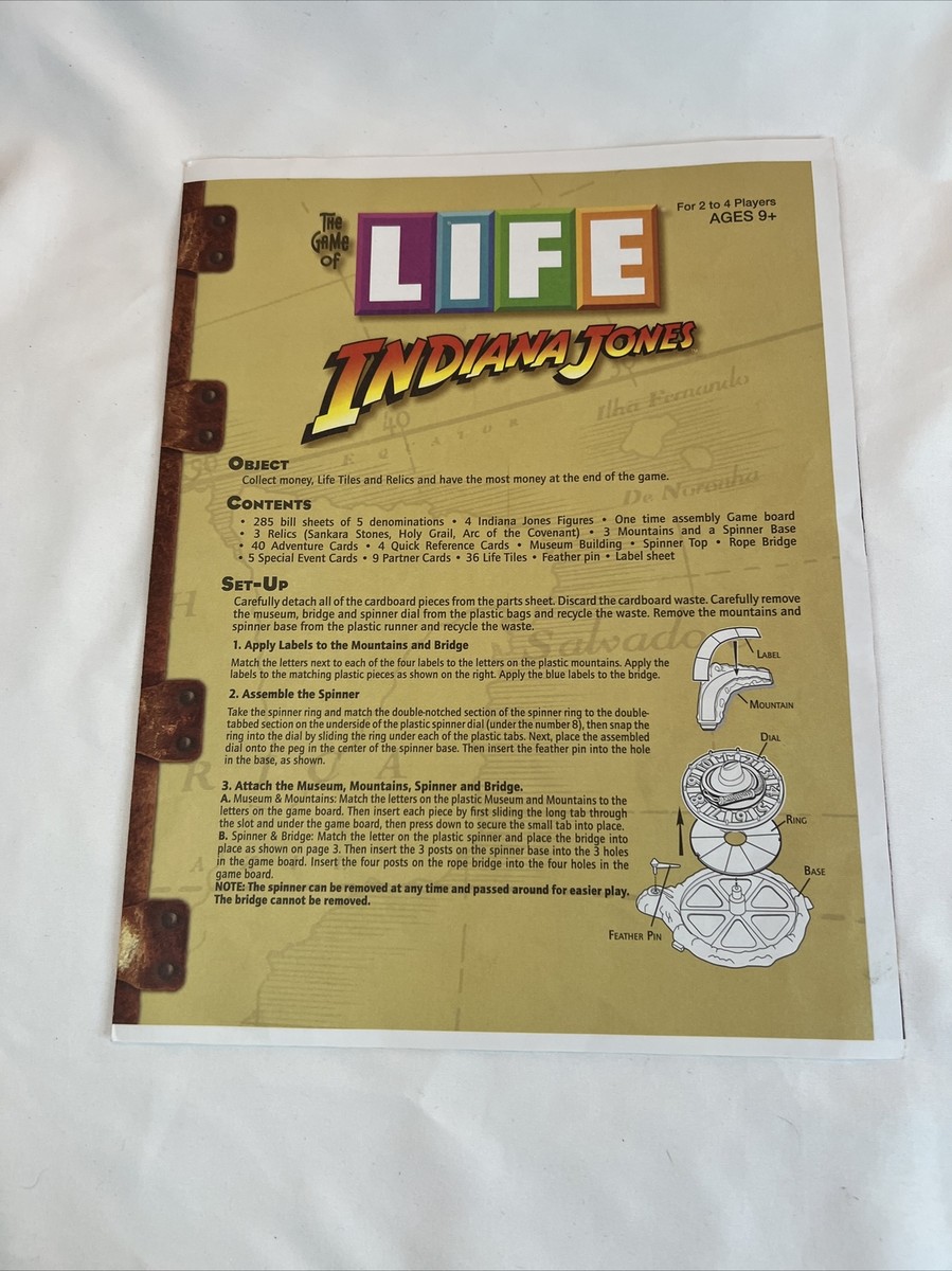 Instructions Manual Rules Indiana Jones The Game of Life 2008