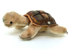 Steiff Slo Turtle 1960s 10cm 4in ID Button Mohair with Rubber Shell Vintage