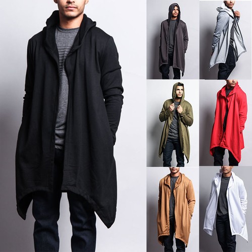 Victorious Men's Long Length Drape Cape Cardigan Hoodie Sweater JK701 - J7A - Picture 1 of 37