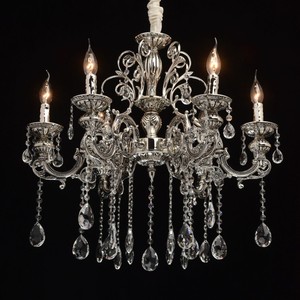 Kristall Kronleuchter in Silber antik 6-flammig Klassisch SAIDA Lampe