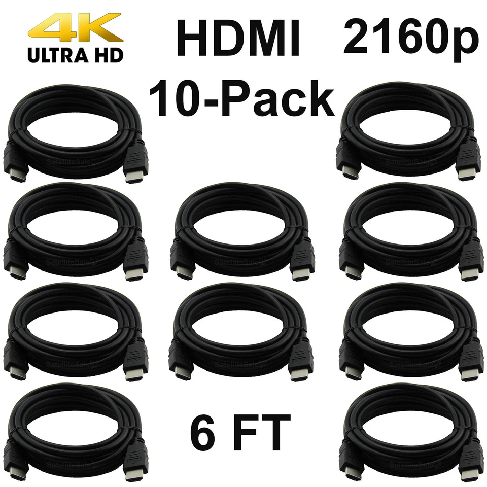 Pack of 10 Digital High-Speed 1.4 HDMI Cables PVC 2160p Black Cord (6 feet) - Image 2 of 4