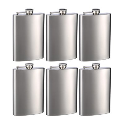 Top Shelf Flasks Stainless Steel Hip Flasks, 8oz, Set of 6 Flasks