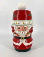 Santa Hand-Painted on Wooden Newel Post, Rustic Folk Art Christmas 8.5"