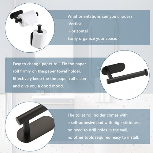Toilet Paper Holder Self Adhesive Stainless Steel Rustproof Adhesive Toilet Roll - Picture 6 of 14