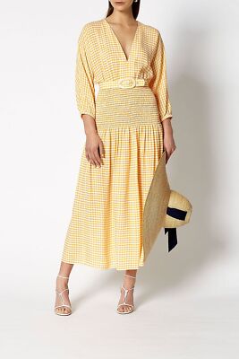 Scanlan theodore gingham shirred dress sunflower yellow size 6 | eBay