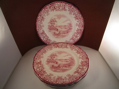 Vintage Alfred Meakin Staffordshire Red Sun-Glow Set of 4 Dinner Plates A
