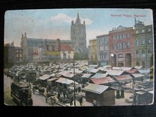Market Place, Norwich, Norfolk - publicado 1909 (bien animado con puestos)