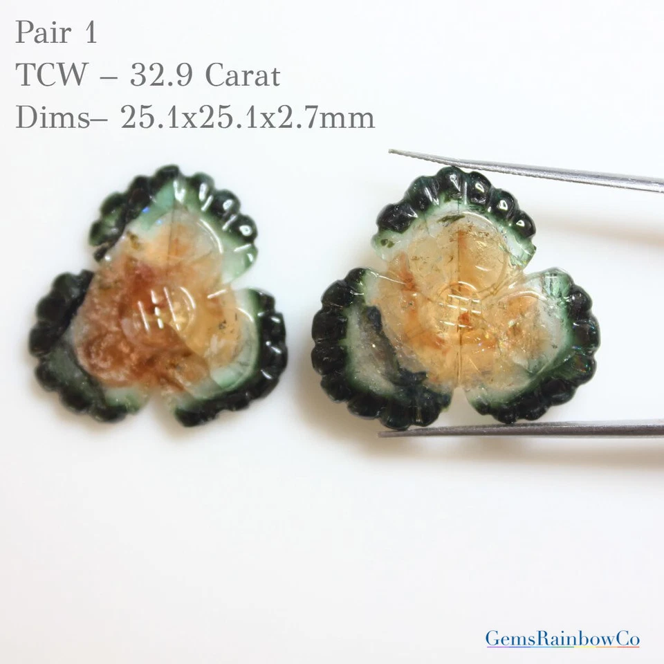 Carved Tourmaline fancy shape Loose Gemstones, Tourmaline carving pair gemstones - Image 2 of 4