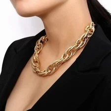 Chunky Choker Gold Necklace -  Cuban Link Chain Double O Link Necklaces Hip-hop