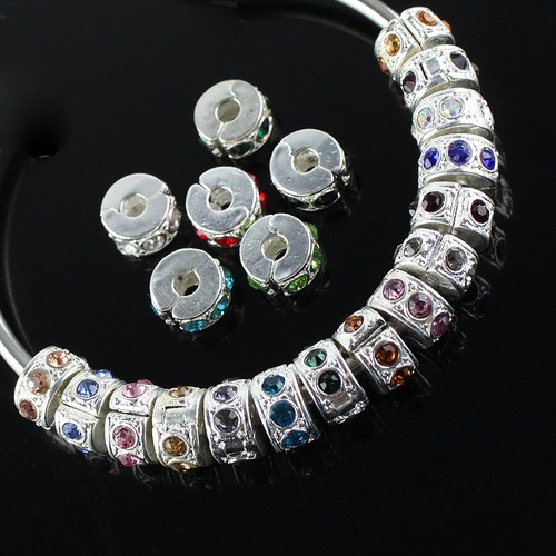 5pcs Czech Crystal Rhinestone Silver European Charm Beads Locks Clips Stoppers - Picture 4 of 43