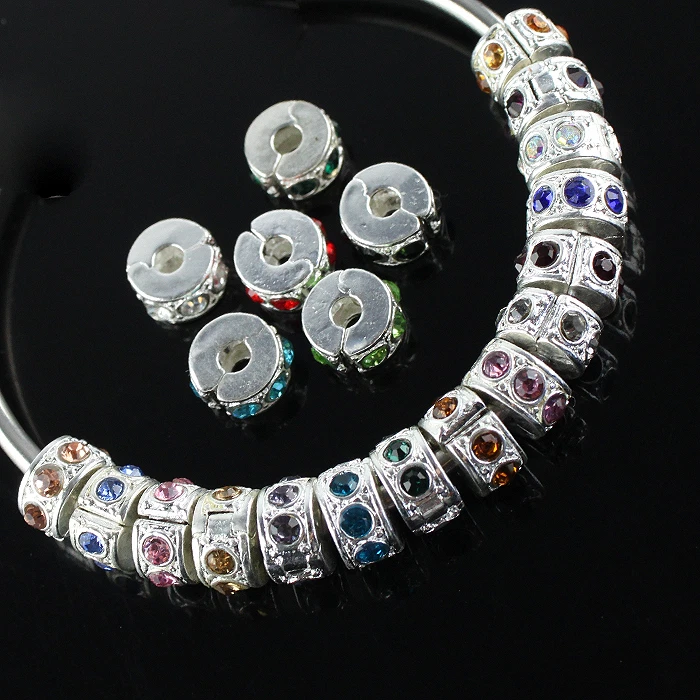 5 piezas Cristal Checo Estrás Plata Dije Europeo Cuentas Cerraduras Clips Tapones Foto 4 de 4