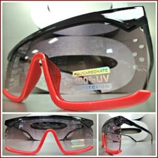 Oversized Modern Retro Shield Party Raver Club DJ SUNGLASSES Big Black Red Frame