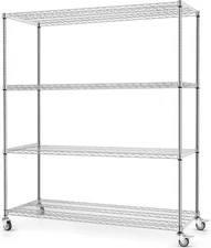 4-Tier Wire Shelving with Wheels 60"x 24"x72" Metal Storage Rack Garage Kitchen