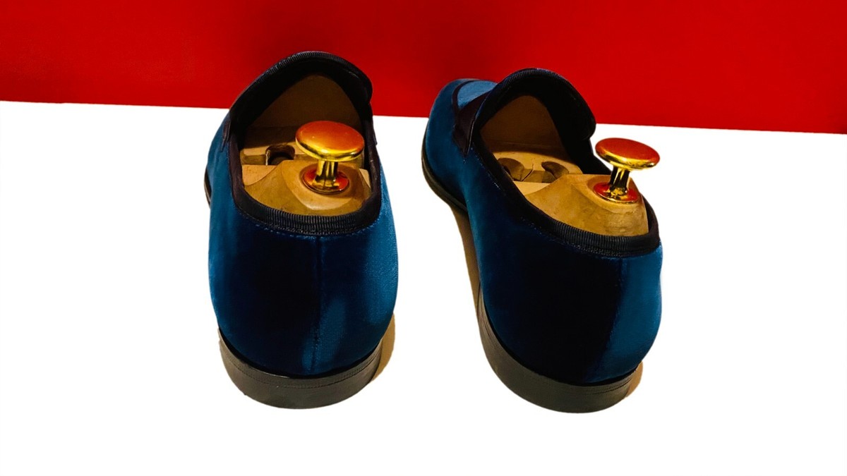 $889.00!! FERRAGAMO LUXURY MEN BLUE VELVET LOAFERS SHOES 
