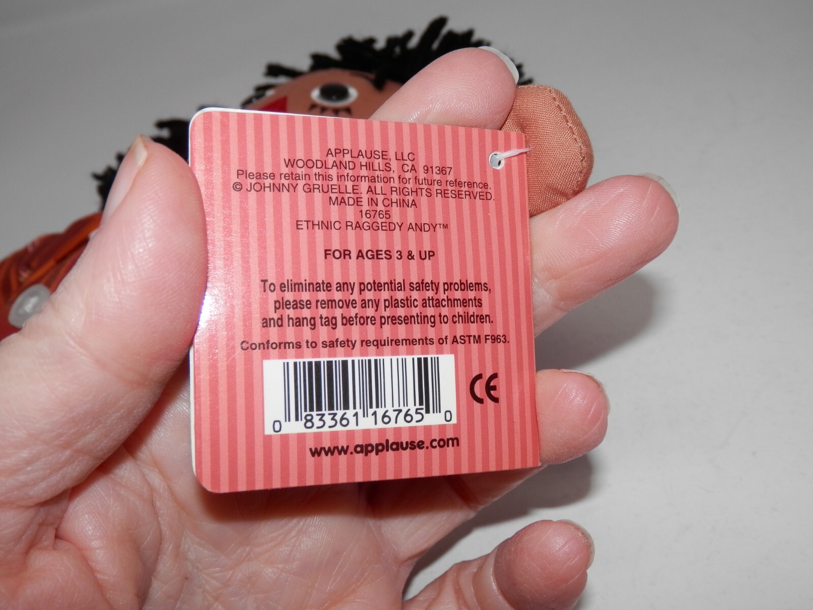 Applause Ethnic Raggedy Andy Doll - 12" Black African-American Plush Toy New NWT