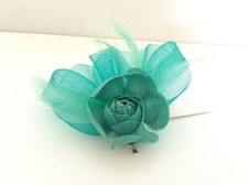Women's Light Green Fascinator Broche petals, pearls, feathers and tendrils Clip