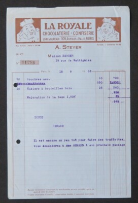 Invoice PARIS 1951 CHOCOLATERIE LA ROYALE STEYER illustrated 82
