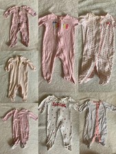Set of 7 Baby Girl Sleeper Pajamas Pjs Sleepwear Zip Up Snap Pink White 6 Months