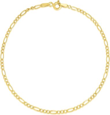 Floreo 14k Gelbgold 2mm massiv Figarokette Armband oder Fußkettchen
