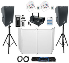 DJ Package w/ 2 Rockville DX12 Speakers Facade Lights Fogger Mic Stands Cables