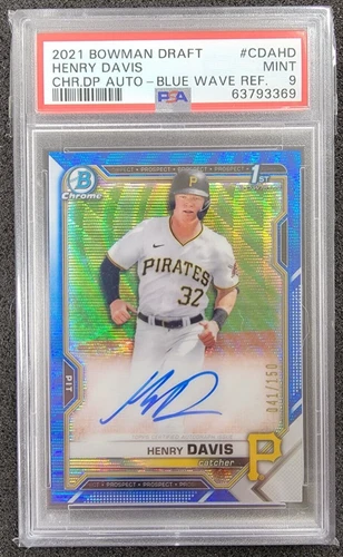 2021 Bowman Chrome 1st Henry Davis Blue Wave Refractor Auto #/150 PSA 9 Pirates