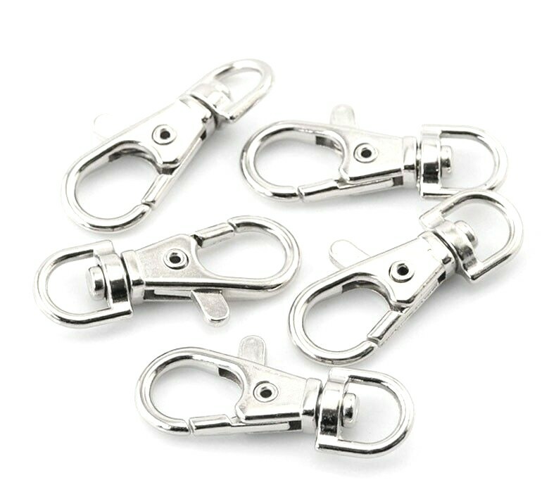 Swivel Clip Keyrings Fobs Lobster Clasp Bag Clip - 20 pcs - Silver Tone - 37mm