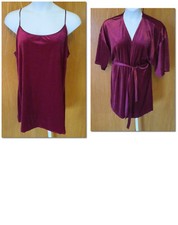 Vintage CALIFORNIA DYNASTY 2 Piece SET Velour ROBE  NIGHTIE Ladies Wine Maroon