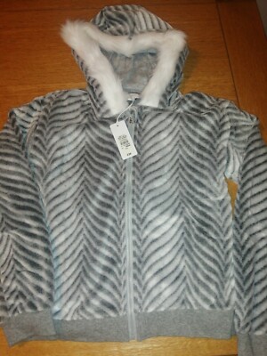 River Island Life's A Dream grau gestreift Kapuze Loungewear Reißverschluss Oberteil Alter...