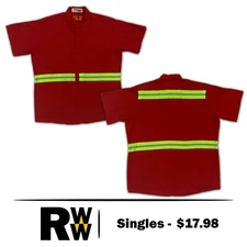 Red Kap Reflective Hi Vis Work Shirts 2 Pocket Short Sleeve Uniform Red Size XL
