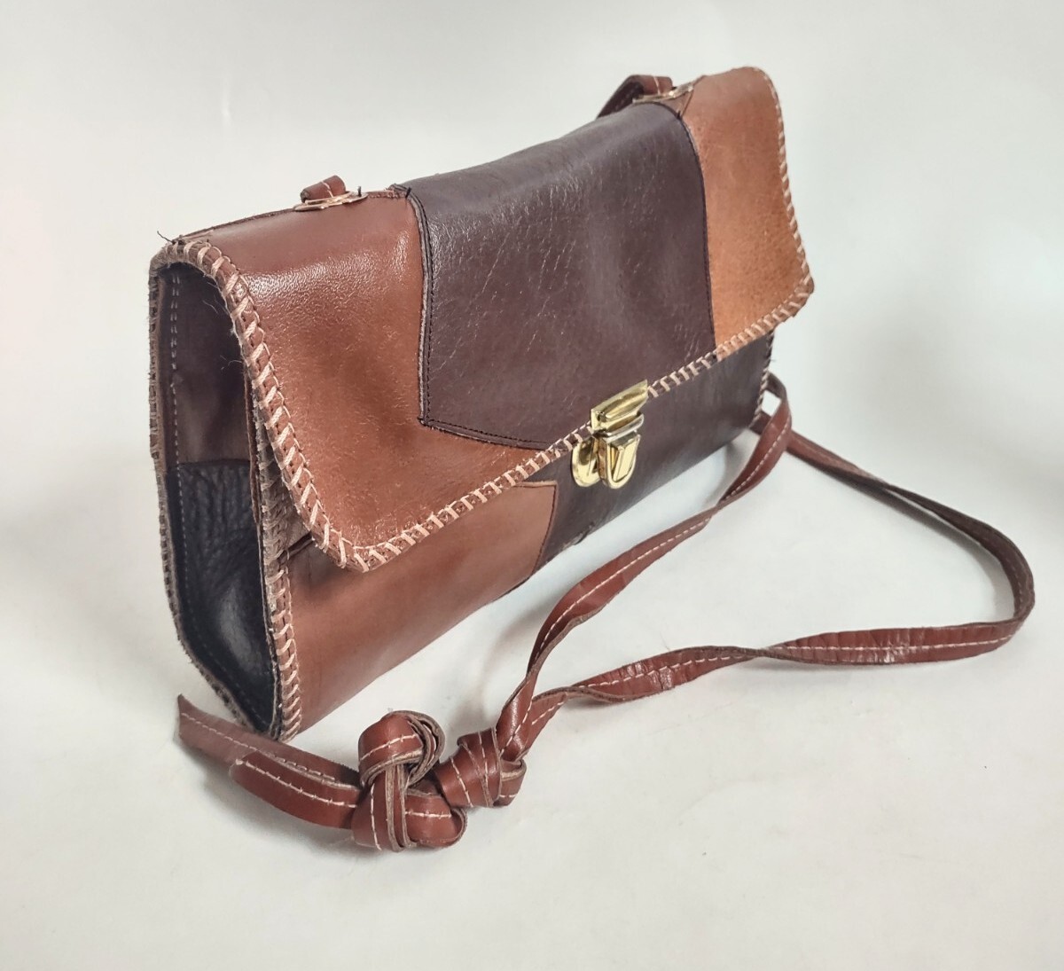 Vintage Patchwork Leather Small Brown Tan Crossbo… - image 2