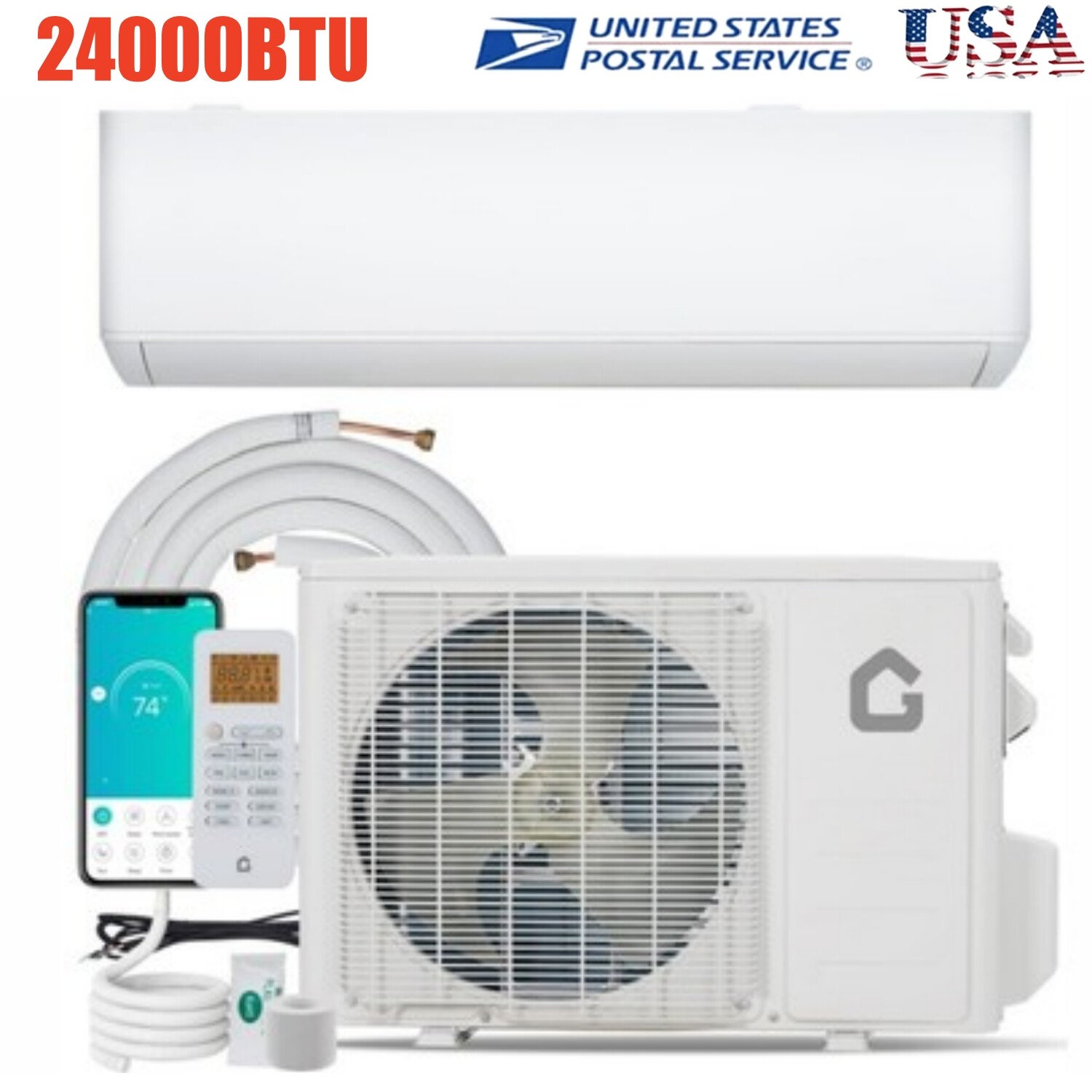 24000BTU 23 SEER2 Wall-Mounted Mini Split AC and Heater 230V