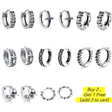 Gothic Punk Small Round Huggie Hoop Earrings Surgical Steel For Men Unisex 2Pcs