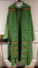 PRIEST CLERGY OFFICIANT VESTMENT CHASUBLE GREEN W/REVERSIBLE STOLE IMPERFECT XL