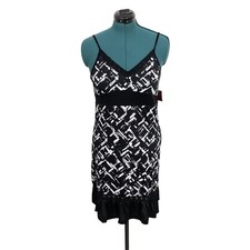 Catherine Maladrino Slip Dress Black & White Size L NWT