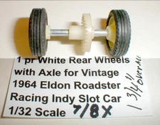 1 PR Eldon Slot Car LRG White Wire Wheels Tire GEAR 11/16" T X 3/16" W 1/32 UOS