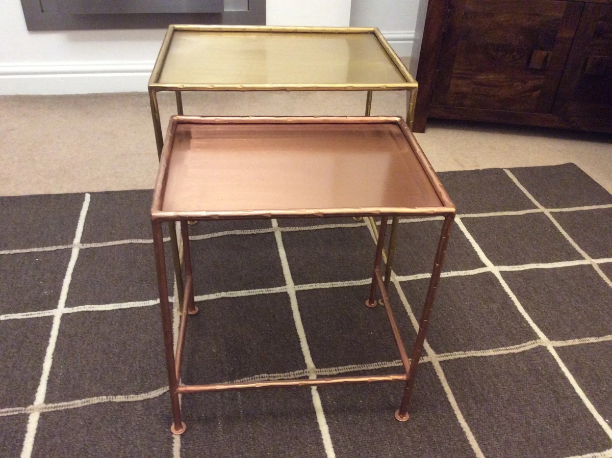 ZARA HOME NEST OF TABLES GOLD AND ROSE GOLD SOLID METAL SET OF 2